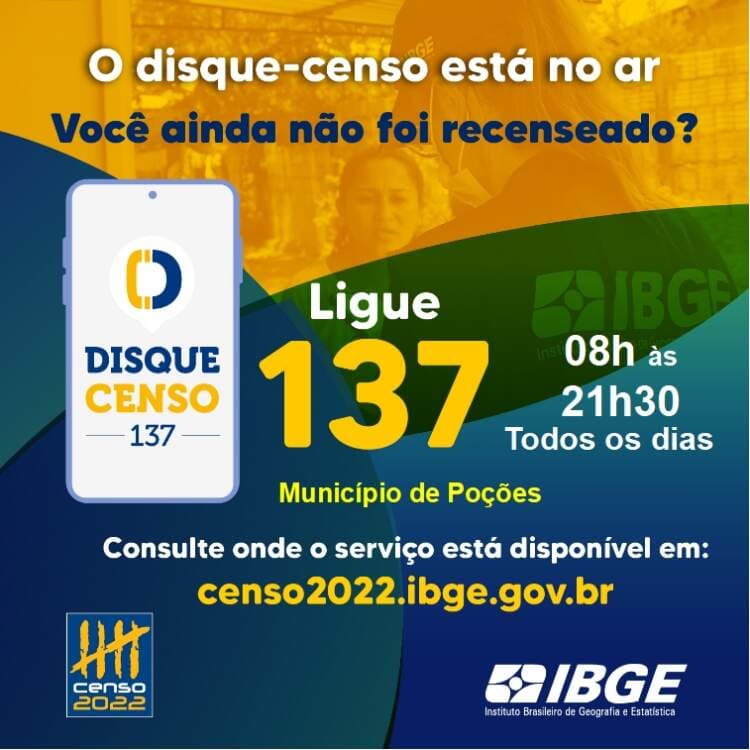 Atenção, Poções! Domicílios ainda não recenseados já podem ligar para o Disque-Censo 137