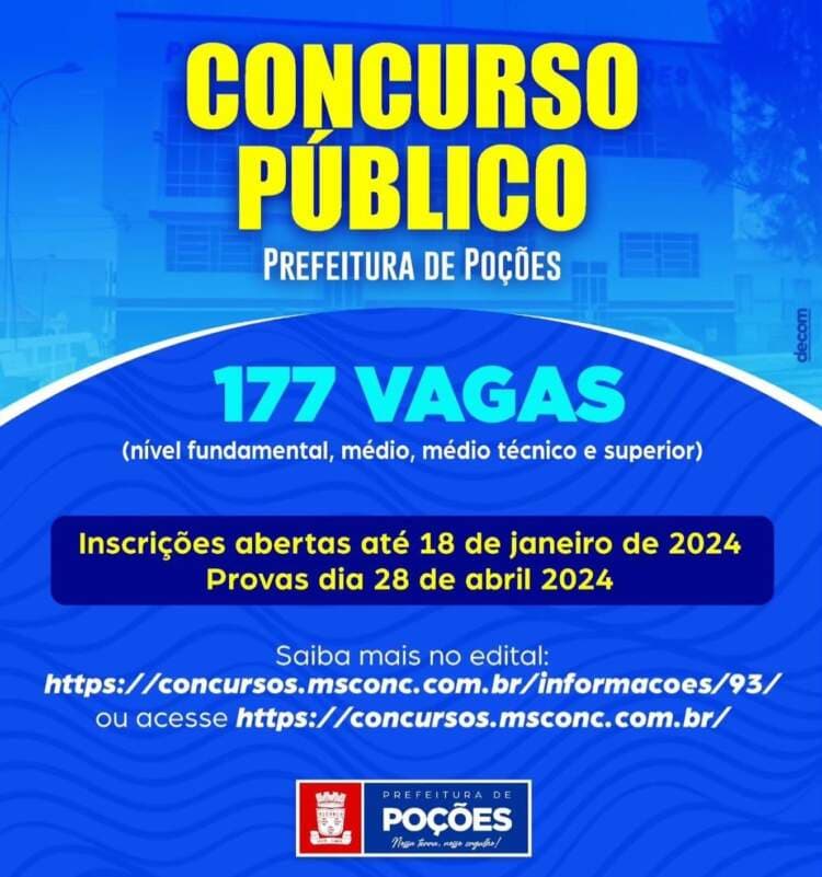 Prefeitura de Poções Anuncia Abertura de Inscrições para Concurso Público