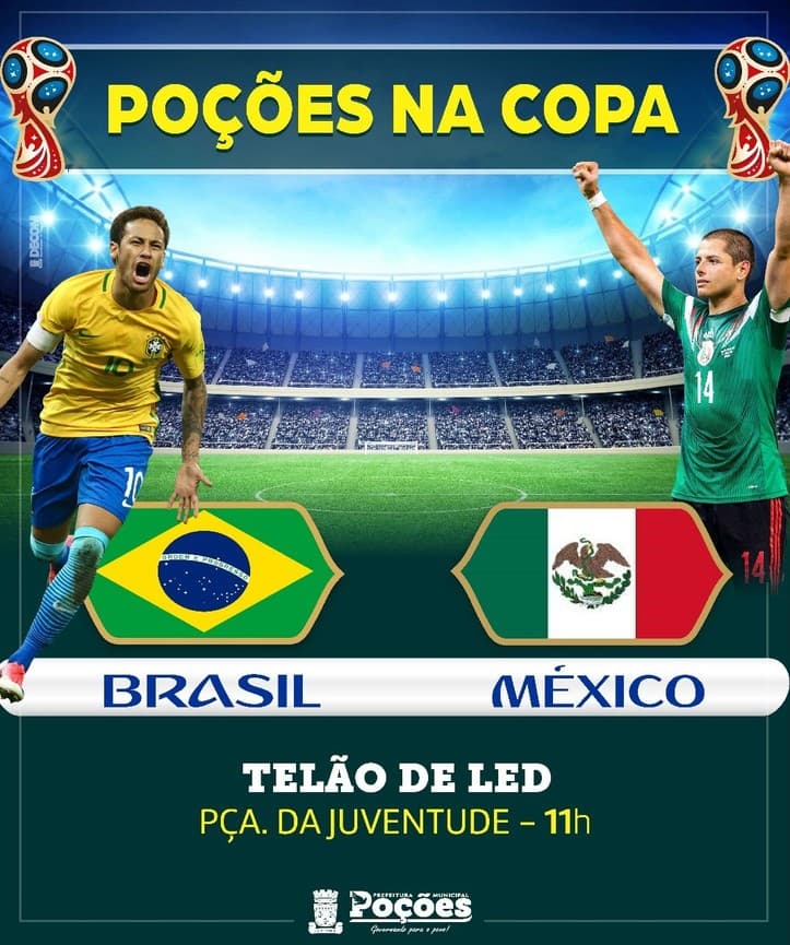 Poções na Copa: Jogo entre Brasil x México terá transmissão ao vivo na Praça da Juventude nesta segunda-feira (02)