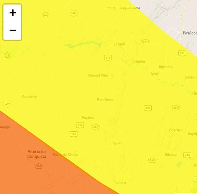 Alerta Amarelo sobre acumulado de chuvas é emitido para Poções, Planalto, Iguaí, Ibicuí, Boa Nova, Bom Jesus, Caetanos e demais cidades da região