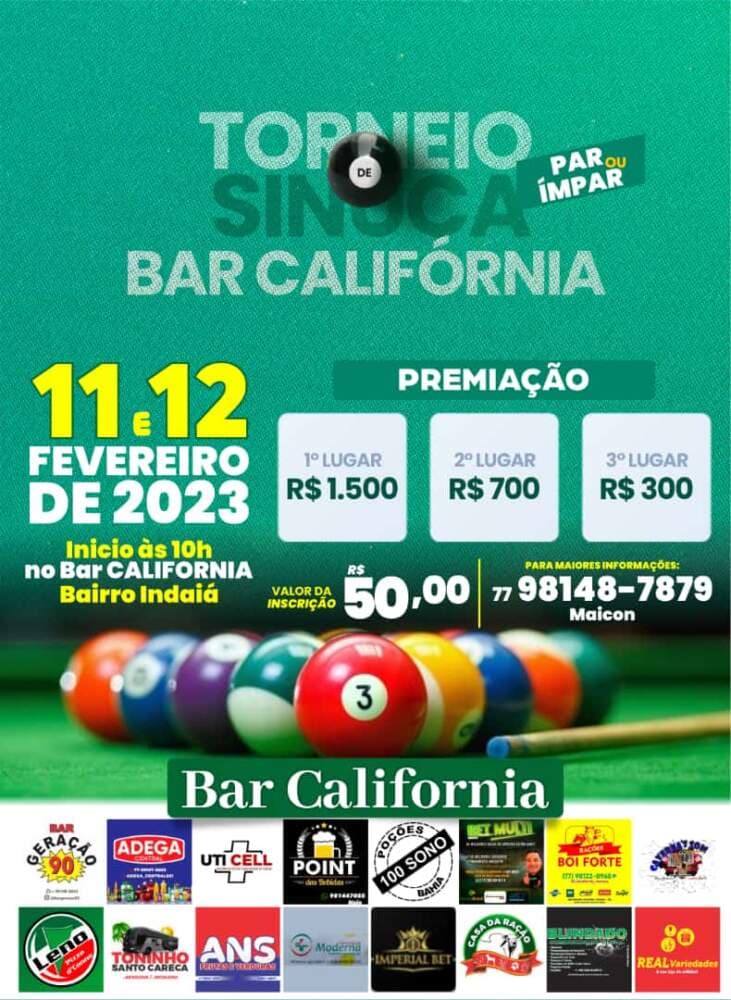 Torneio de Sinuca vai movimentar Poções no próximo final de semana.