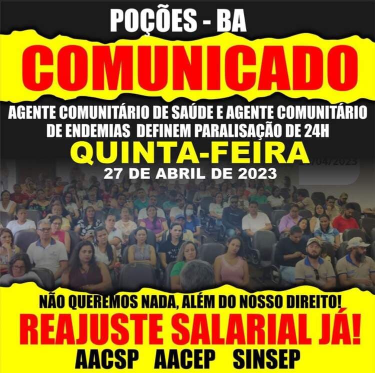 Luta pelo Reajuste Salarial: Agentes Comunitários de saúde e de endemias irão parar atividades em protesto contra a Prefeitura de Poções.