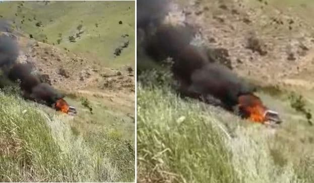 Vídeo: Carro desce ribanceira na Serra do Marçal e pega fogo. Motorista saiu ileso