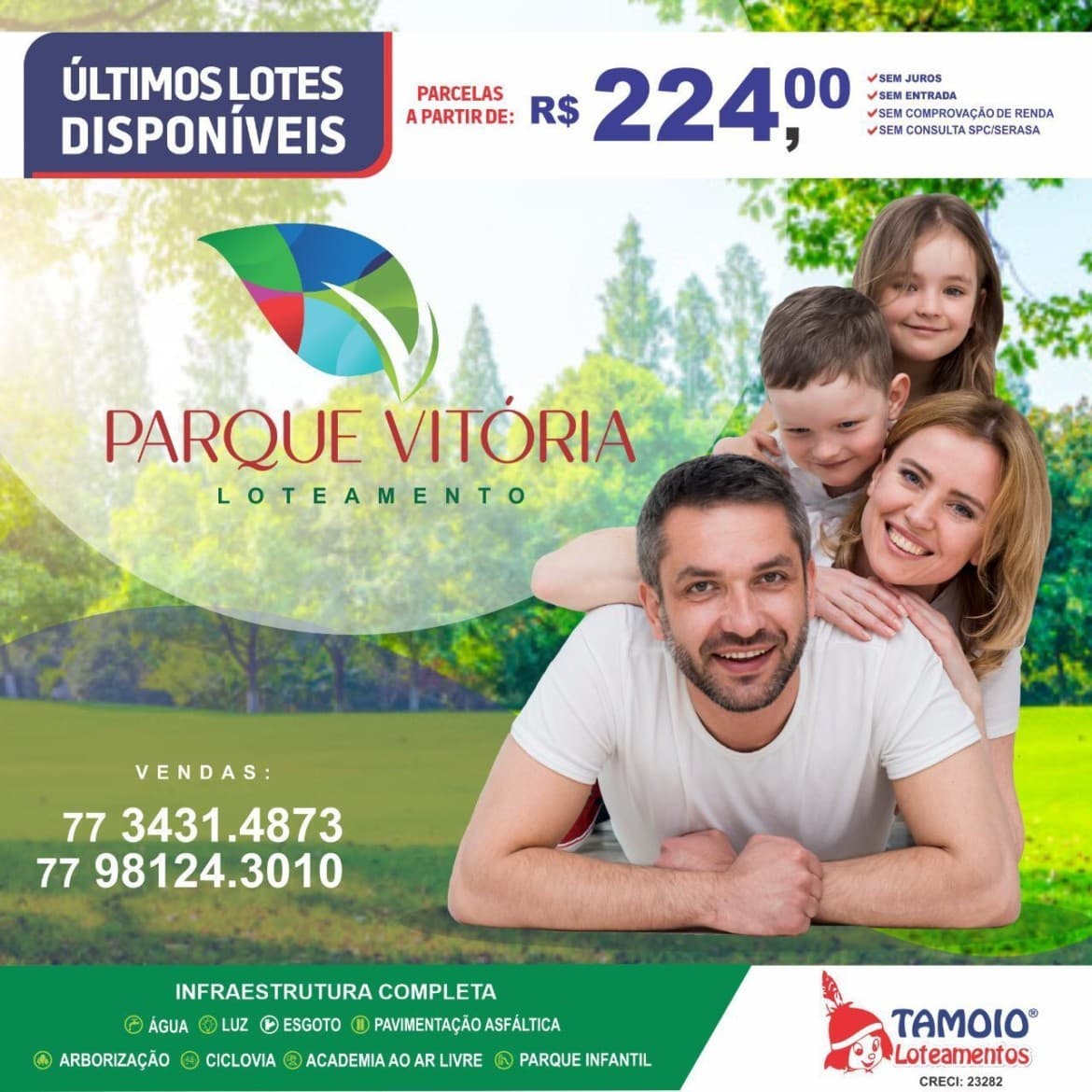 Oportunidade: Com parcelas por apenas R$ 224,00 mensais fixas, Parque Vitória Loteamento é sucesso em vendas